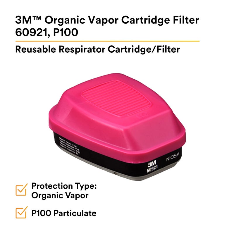 3M 60921 P100 Respirator Cartridge/Filter, NIOSH Approved, 1 Pair, OV/P100, Helps Protect Against Organic Vapors, Asbestos, Silica, and Particulates, Painting, Chemical Clean-up, Maintenance - Image 2