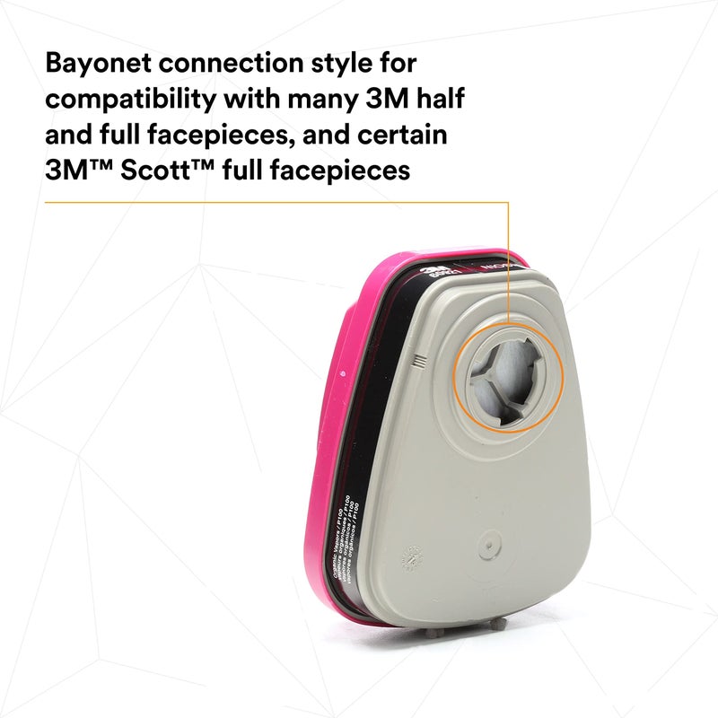 3M 60921 P100 Respirator Cartridge/Filter, NIOSH Approved, 1 Pair, OV/P100, Helps Protect Against Organic Vapors, Asbestos, Silica, and Particulates, Painting, Chemical Clean-up, Maintenance - Image 4