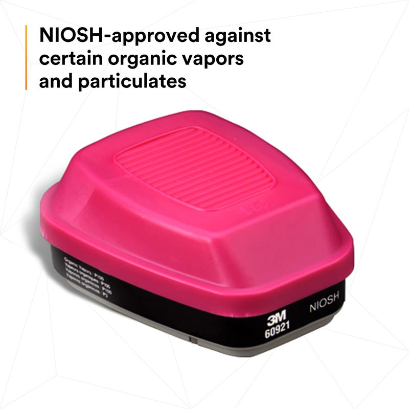 3M 60921 P100 Respirator Cartridge/Filter, NIOSH Approved, 1 Pair, OV/P100, Helps Protect Against Organic Vapors, Asbestos, Silica, and Particulates, Painting, Chemical Clean-up, Maintenance - Image 3