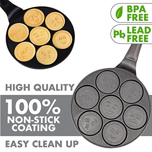 Good Cooking NonStick Emoji Smiley Face Pancake Pan w 7 Fun Mini Faces- Large Skillet Griddle Stovetop Makers- Pan Cakes for Kids Holiday Breakfast, Brunch Parties, Birthday Xmas Stocking Stuffer Gift - Image 3