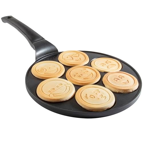 Good Cooking NonStick Emoji Smiley Face Pancake Pan w 7 Fun Mini Faces- Large Skillet Griddle Stovetop Makers- Pan Cakes for Kids Holiday Breakfast, Brunch Parties, Birthday Xmas Stocking Stuffer Gift - Image 1