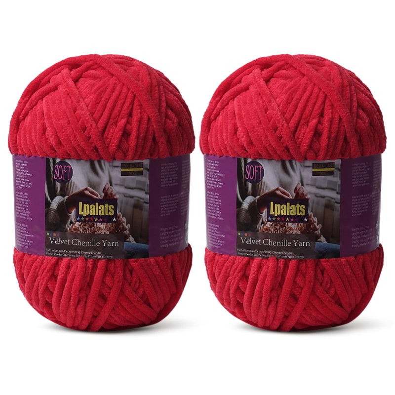 Lpalats Baby Blanket Yarn for Crocheting - 2 Pack of 200g/7oz Chunky Chenille Yarn for Knitting Blankets Amigurumi - #6 Super Bulky - 348 Yards Soft Thick Plush Yarns (2, Red) - Image 1