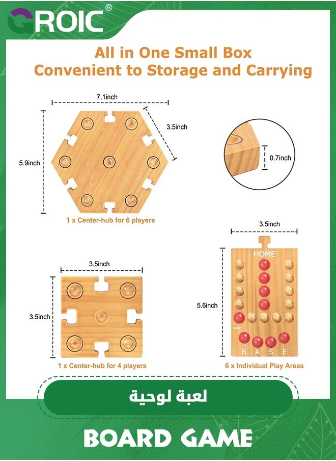 GROIC - Marble Board Game,Ludo Board Game, Fast Track Game,Wooden Board Game for 4 and 6 Players, Portable Original Marble Game with 24 Marbles 12 Dice for Family Friends Party Game - Image 1