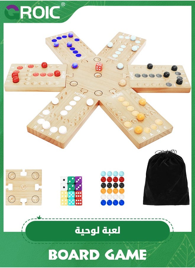 GROIC - Marble Board Game,Ludo Board Game, Fast Track Game,Wooden Board Game for 4 and 6 Players, Portable Original Marble Game with 24 Marbles 12 Dice for Family Friends Party Game - Image 1