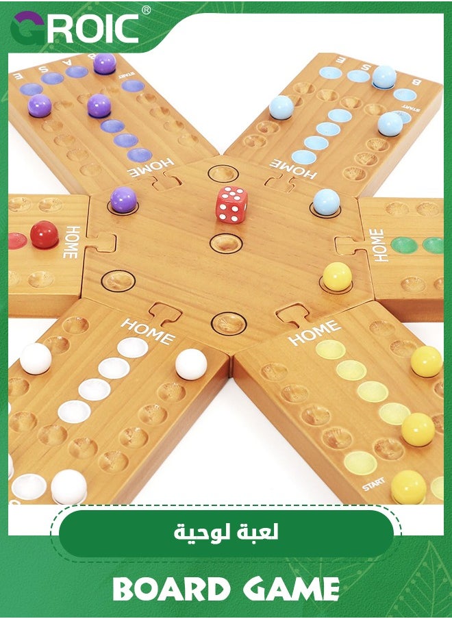 GROIC - Marble Board Game,Ludo Board Game, Fast Track Game,Wooden Board Game for 4 and 6 Players, Portable Original Marble Game with 24 Marbles 12 Dice for Family Friends Party Game - Image 1