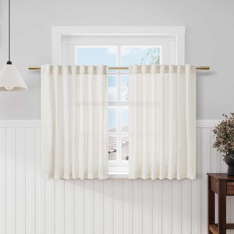 Nanspring Off White Cafe Curtains 45 Inch Length Set 2 Panel Back Tab Pocket Semi Sheer Short Linen White Curtain Tiers for Small Bathroom Window Basement 52x45 - Image 1