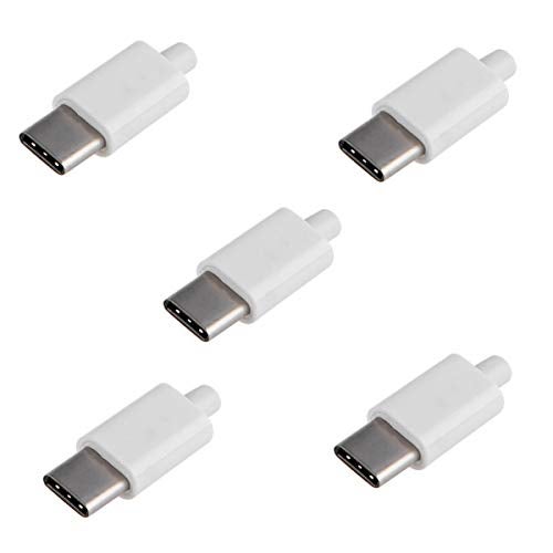 cablecc 5set DIY 24pin USB 3.1 Type C USB-C Male Plug Connector SMT Type with 3.5mm SR and Housing Cover White - Image 1