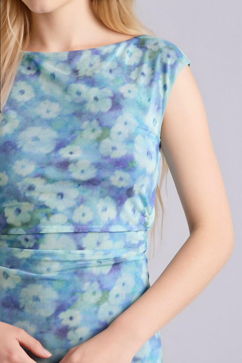 DeFacto Blue Woman Crew Neck Floral Tulle Mini Dress Casual - Image 5