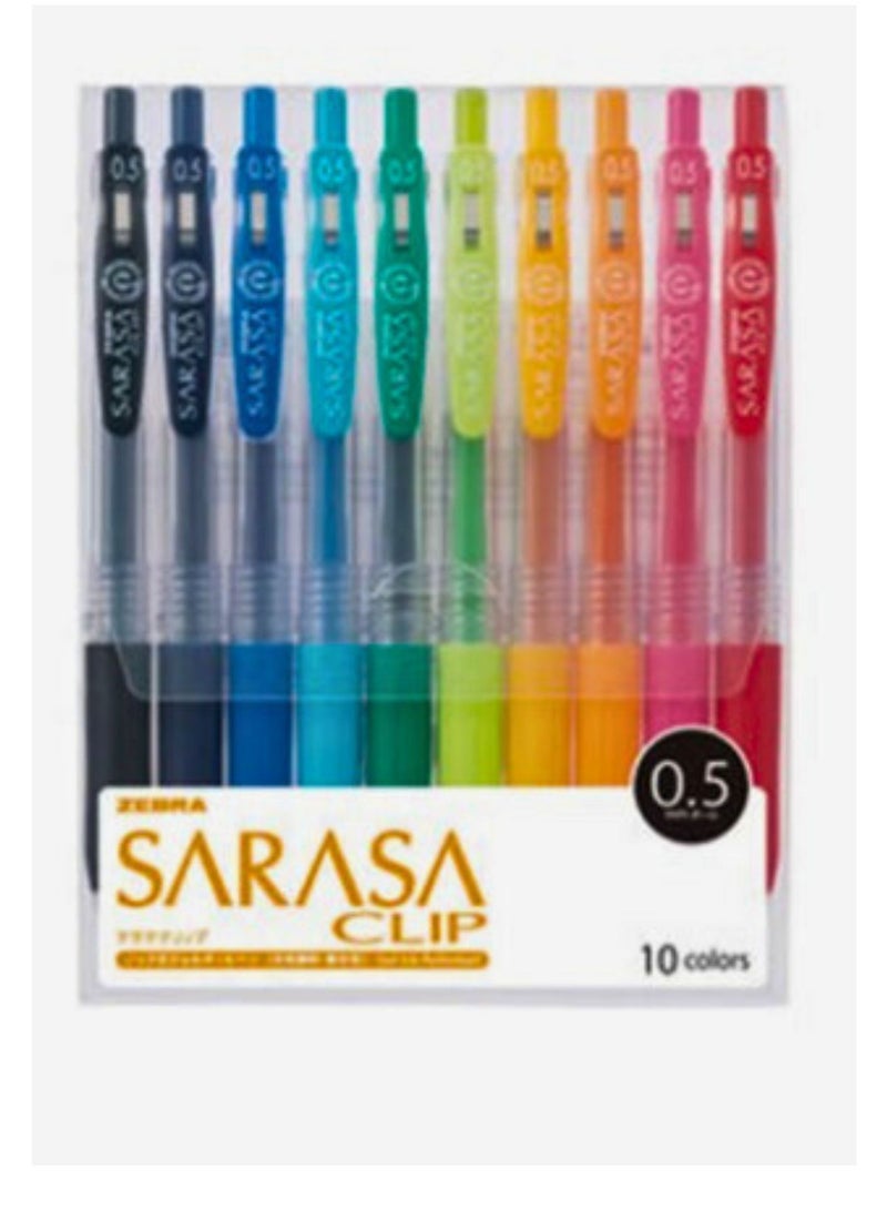 زيبرا قلم ساراسا 10 ألوان من زيبرا في بطاقة برأس 0.5 مم، 12 قلمًا، متعدد الألوان - Image 1