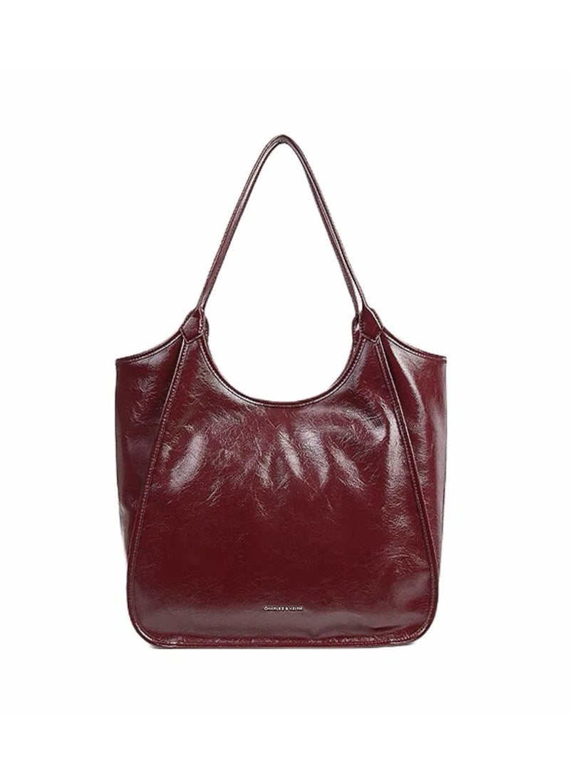 Charles & Keith Sianna Crinkle-Effect Slouchy Tote Bag & Shoulder Bag For Women - Burgundy  - Image 1