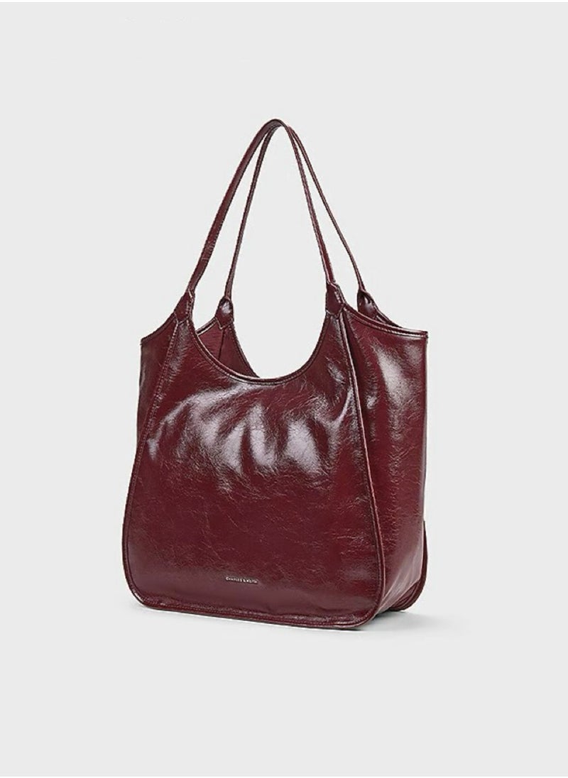 Charles & Keith Sianna Crinkle-Effect Slouchy Tote Bag & Shoulder Bag For Women - Burgundy  - Image 5