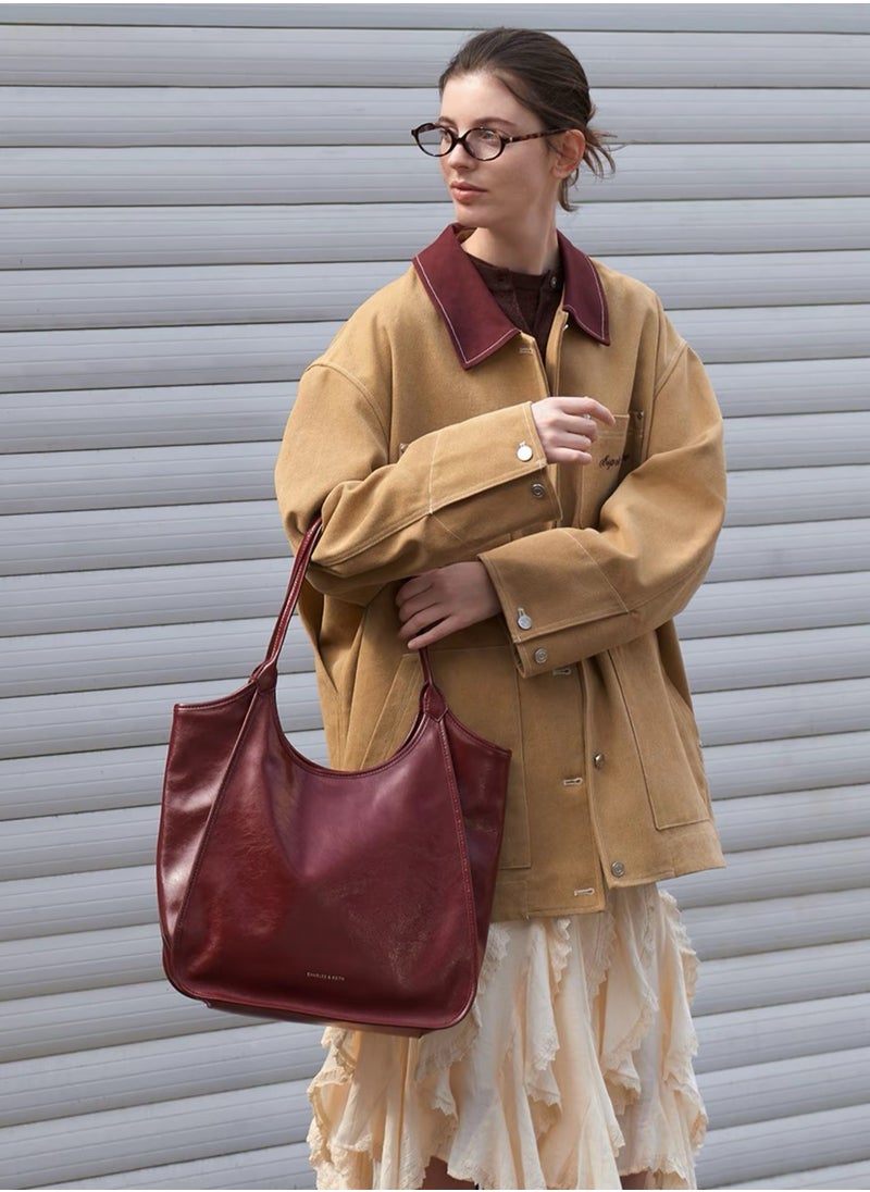 Charles & Keith Sianna Crinkle-Effect Slouchy Tote Bag & Shoulder Bag For Women - Burgundy  - Image 4