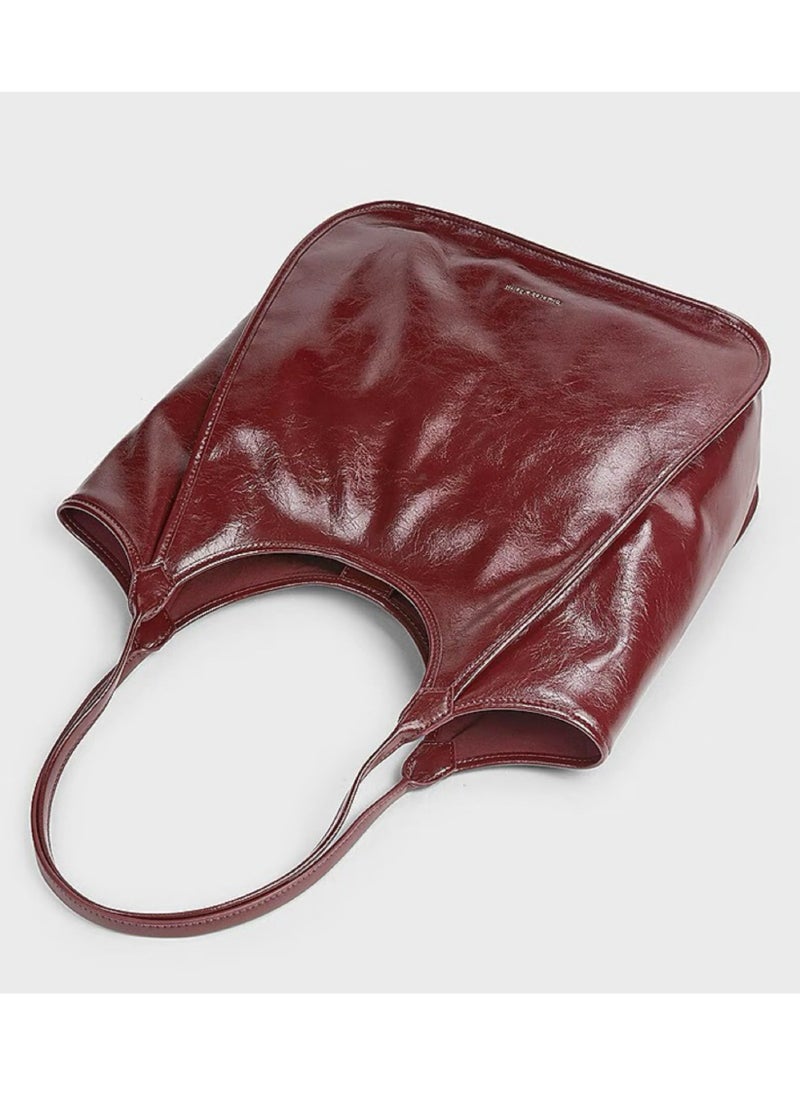 Charles & Keith Sianna Crinkle-Effect Slouchy Tote Bag & Shoulder Bag For Women - Burgundy  - Image 3
