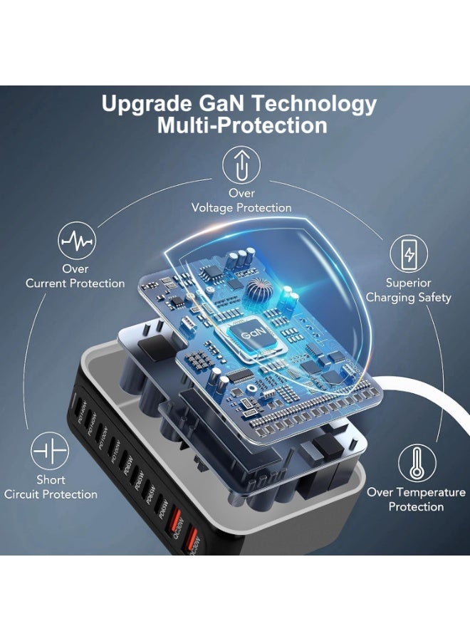 شاحن GaN سريع بقوة 800 واط، وحدة شحن مركزية بـ 10 منافذ، شاحن حائط، شاحن كمبيوتر محمول - Image 3