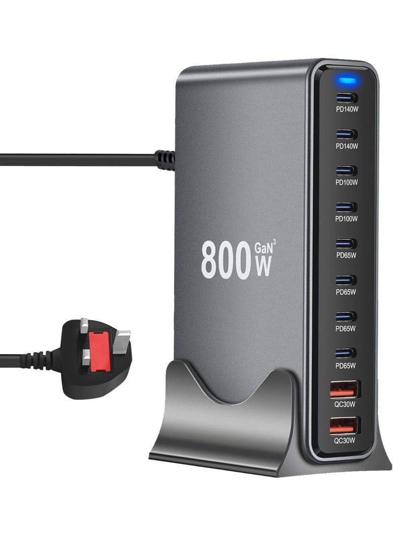 شاحن GaN سريع بقوة 800 واط، وحدة شحن مركزية بـ 10 منافذ، شاحن حائط، شاحن كمبيوتر محمول - Image 1