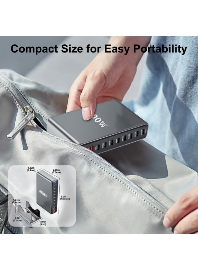 شاحن GaN سريع بقوة 800 واط، وحدة شحن مركزية بـ 10 منافذ، شاحن حائط، شاحن كمبيوتر محمول - Image 4