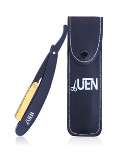 UEN Professional Manual Shaving Razor- For Men, Cut Straight Edge Single Blade" Stainless Steel, Barber Quality- Moustache & Beard- Gift with Leather Travel Purse, Black & Golden  - Image 1