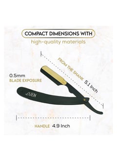 UEN Professional Manual Shaving Razor- For Men, Cut Straight Edge Single Blade" Stainless Steel, Barber Quality- Moustache & Beard- Gift with Leather Travel Purse, Black & Golden  - Image 2