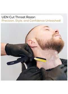 UEN Professional Manual Shaving Razor- For Men, Cut Straight Edge Single Blade" Stainless Steel, Barber Quality- Moustache & Beard- Gift with Leather Travel Purse, Black & Golden  - Image 4