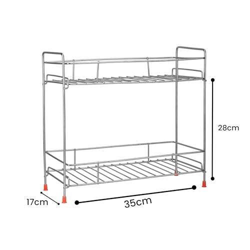 Zepdos Stainless Steel 2-Tier Kitchen Rack and Organizer Spice Rack for Kitchen, Spice Rack and Container Organizer Counter top Pantry Stand, Spices Jar Holder Cup Glass, Dish Rack, 2 Layer Rack - Image 4