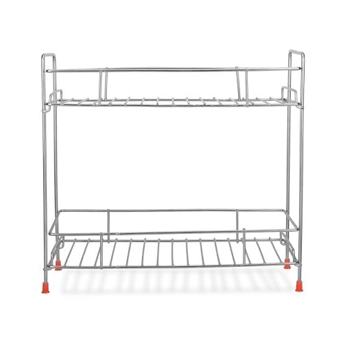 Zepdos Stainless Steel 2-Tier Kitchen Rack and Organizer Spice Rack for Kitchen, Spice Rack and Container Organizer Counter top Pantry Stand, Spices Jar Holder Cup Glass, Dish Rack, 2 Layer Rack - Image 5