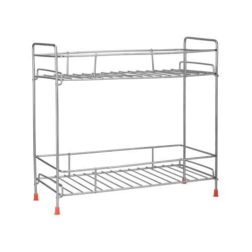 Zepdos Stainless Steel 2-Tier Kitchen Rack and Organizer Spice Rack for Kitchen, Spice Rack and Container Organizer Counter top Pantry Stand, Spices Jar Holder Cup Glass, Dish Rack, 2 Layer Rack - Image 1