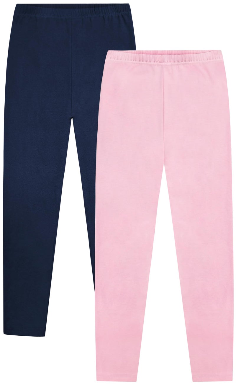 VOGRYE 2 Pack Girls Leggings Thick Cotton Leggings for Kids Full Length Pants Stretchy Navy,Pink - Image 1