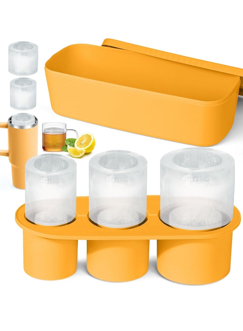 Mmmon Ice Cube Tray for 30Oz-40Oz Tumbler,3 Pcs Silicone Hollow Cylinder Ice Mold with Lid and Bin for Freezer,Ice Drink,Juice(Yellow,40 Oz) - Image 1
