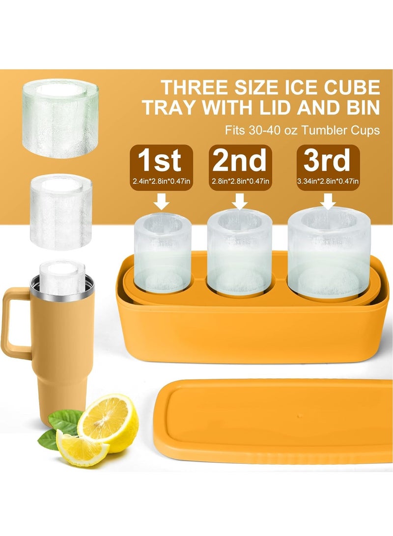 Mmmon Ice Cube Tray for 30Oz-40Oz Tumbler,3 Pcs Silicone Hollow Cylinder Ice Mold with Lid and Bin for Freezer,Ice Drink,Juice(Yellow,40 Oz) - Image 2