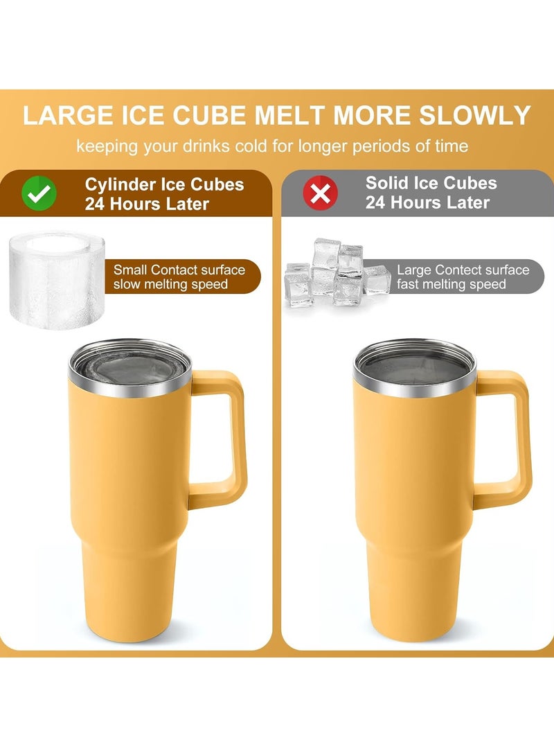 Mmmon Ice Cube Tray for 30Oz-40Oz Tumbler,3 Pcs Silicone Hollow Cylinder Ice Mold with Lid and Bin for Freezer,Ice Drink,Juice(Yellow,40 Oz) - Image 3