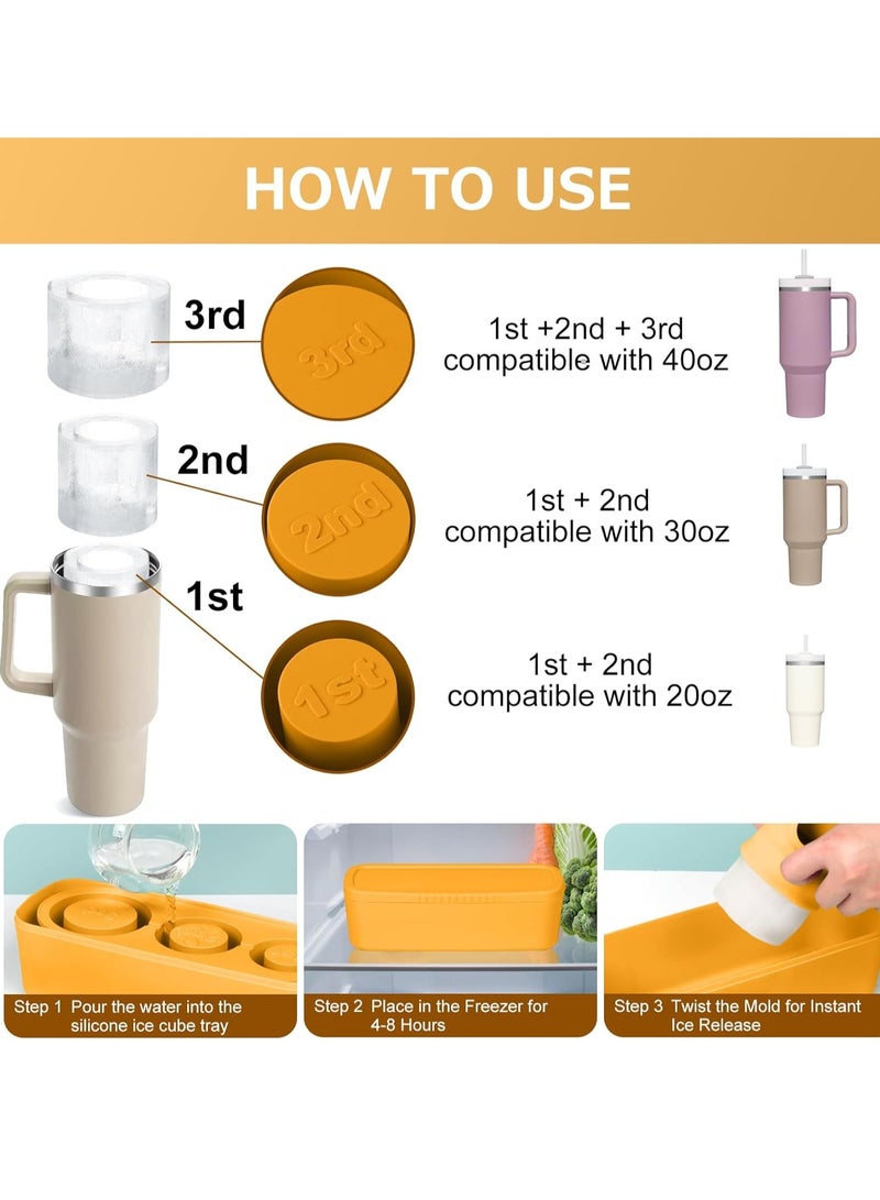 Mmmon Ice Cube Tray for 30Oz-40Oz Tumbler,3 Pcs Silicone Hollow Cylinder Ice Mold with Lid and Bin for Freezer,Ice Drink,Juice(Yellow,40 Oz) - Image 4