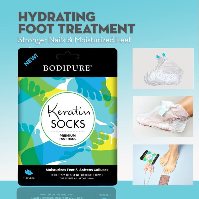 Bodipure Premium Foot Mask Keratin Socks | At Home Spa Moisturizer Socks for Dry Cracked Feet, Callus & Heel Softening | Easy-to-Use Pedicure Foot Repair | Chemical-free Feet Treatment | 12 Pairs - Image 5