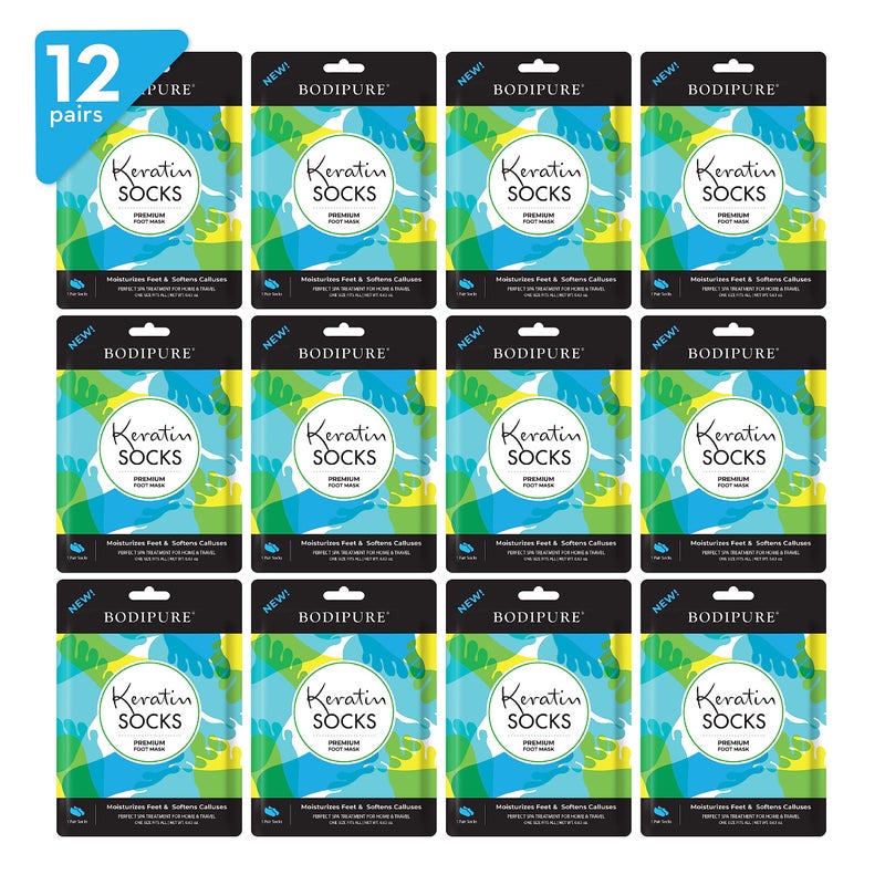 Bodipure Premium Foot Mask Keratin Socks | At Home Spa Moisturizer Socks for Dry Cracked Feet, Callus & Heel Softening | Easy-to-Use Pedicure Foot Repair | Chemical-free Feet Treatment | 12 Pairs - Image 1