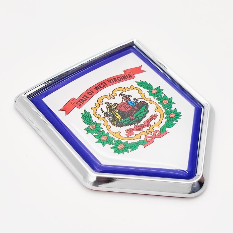 Overdecor West Virginia Flag Decal Stickers Car Emblem West Virginia Car Accessories Decorations Chrome Shield Flag Sticker Decals for Cars Truck Vehicles, 2 Pack - Image 1