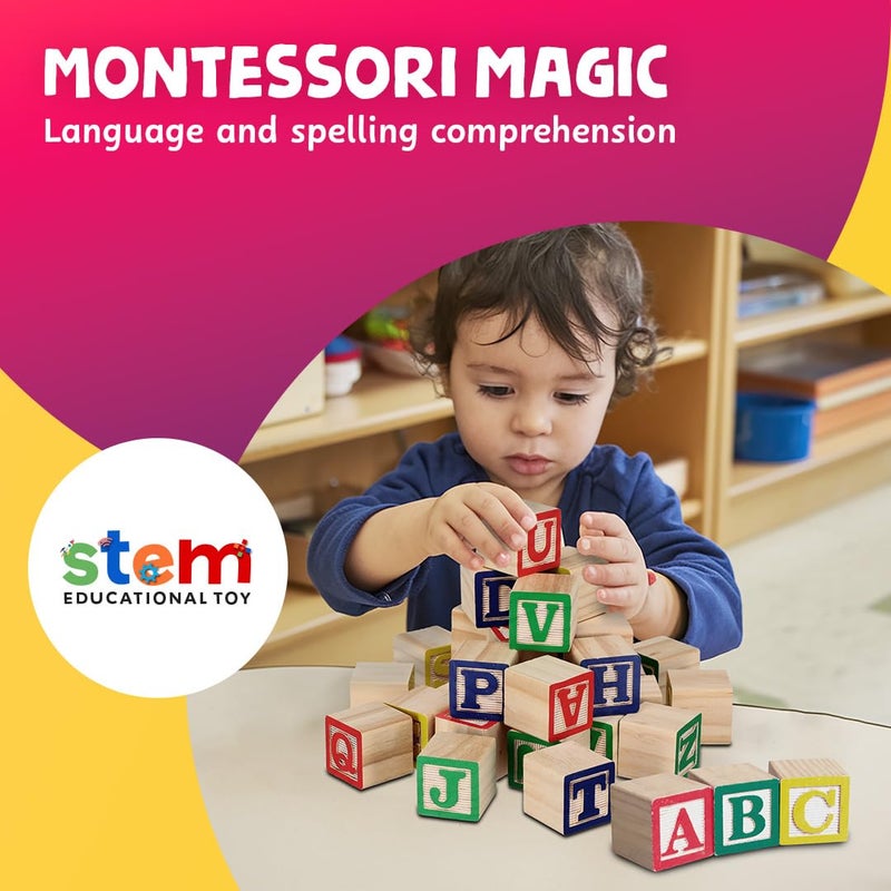 Skoolzy 30 PCS Baby Blocks - Small Wooden ABC Blocks for Toddlers 2-5 - Alphabet Learning & Building Toys - Image 3