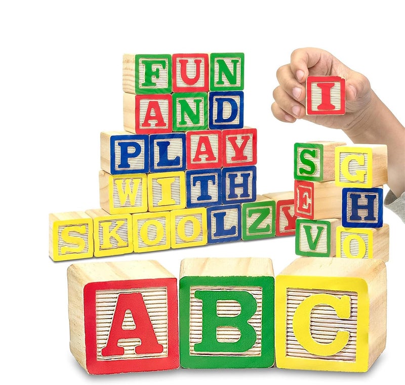 Skoolzy 30 PCS Baby Blocks - Small Wooden ABC Blocks for Toddlers 2-5 - Alphabet Learning & Building Toys - Image 1