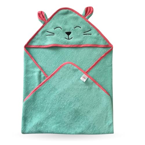 Kridlo 100% Cotton Terry Baby Hooded Towel for Newborn, Super Soft & Absorbent GSM-550 Bath Towel, 70x70cm, 0-2 Years (Pack of 1, Minty Green Cat) - Image 4