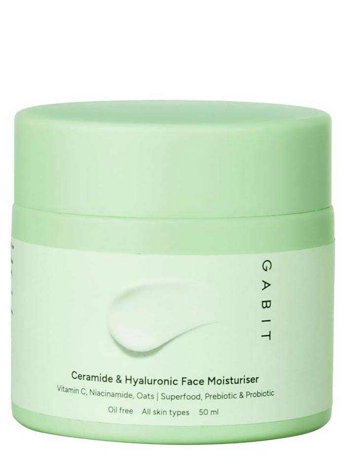 GABIT Ceramide & Hyaluronic Face Moisturiser | Lightweight Moisturizer to Hydrate & Brighten Skin | With Vitamin C, Niacinamide, Oats | For Women and Men | Oil Free for All Skin Types | 50ml - Image 1
