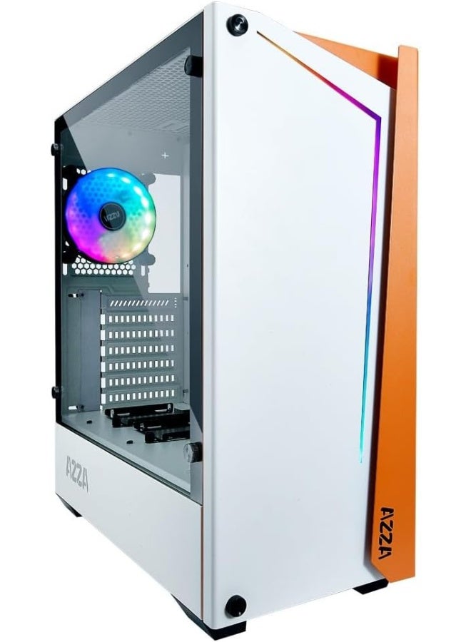 AZZA Apollo 430W-DF2 Mid Tower Case - White/Orange with Tempered Glass and RGB Lighting - Image 1
