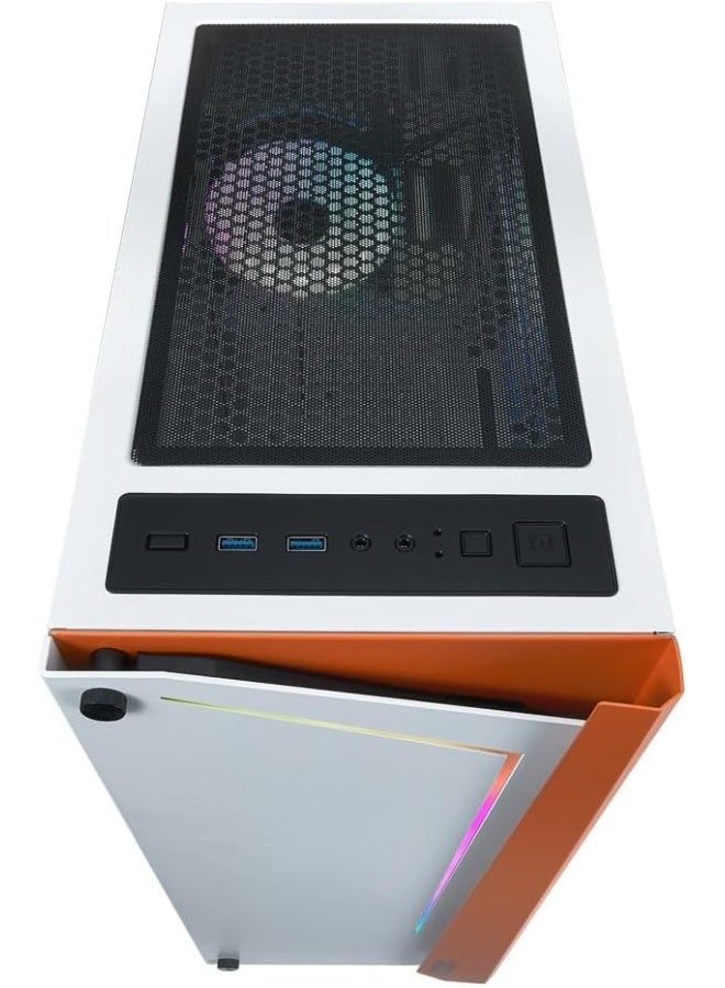 AZZA Apollo 430W-DF2 Mid Tower Case - White/Orange with Tempered Glass and RGB Lighting - Image 3