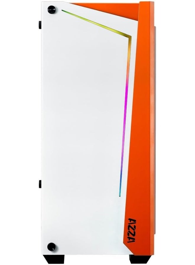 AZZA Apollo 430W-DF2 Mid Tower Case - White/Orange with Tempered Glass and RGB Lighting - Image 2