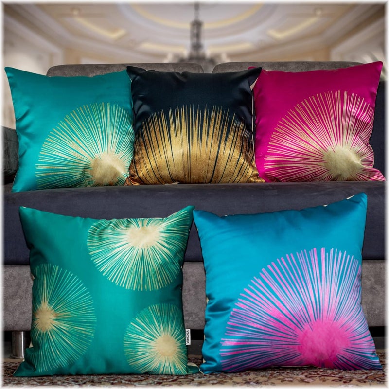 Vendola White Pollen Microfiber Satin 250TC Cushion Pillow Covers Multicolor Set of 5 16X16 Inches