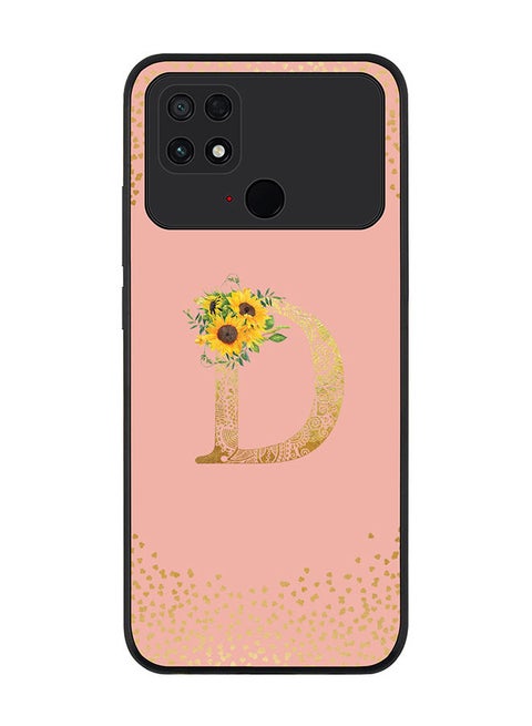 Rugged Black edge case for Xiaomi Poco C40 Slim fit Soft Case Flexible Rubber Edges Anti Drop TPU Gel Thin Cover - Custom Monogram Initial Letter Floral Pattern Alphabet - D (Rose Pink )