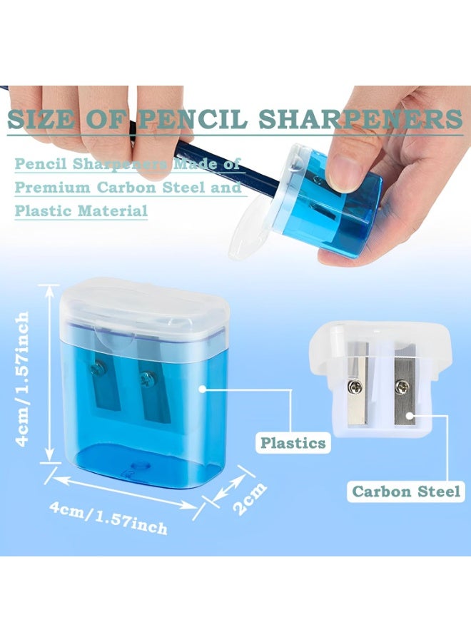 SUNSAR Pencil Sharpener 4PCS, 4 Colors Manual Pencil Sharpener with Container, Pencil Sharpener for Kids with Double Holes and Lid, Compact Pencil Sharpener for School, Home and Office - Image 2