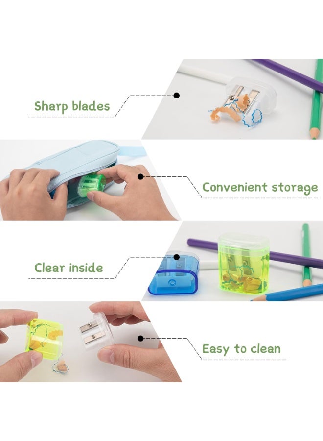 SUNSAR Pencil Sharpener 4PCS, 4 Colors Manual Pencil Sharpener with Container, Pencil Sharpener for Kids with Double Holes and Lid, Compact Pencil Sharpener for School, Home and Office - Image 5