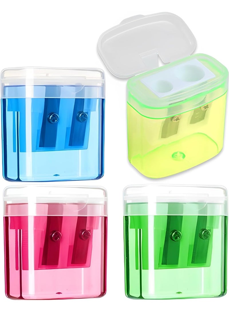 SUNSAR Pencil Sharpener 4PCS, 4 Colors Manual Pencil Sharpener with Container, Pencil Sharpener for Kids with Double Holes and Lid, Compact Pencil Sharpener for School, Home and Office - Image 1