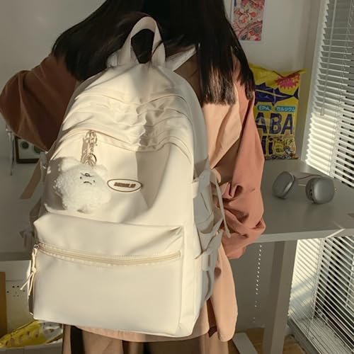 VTTDB Kawaii Backpack with Cute Accessories Casual Aesthetic Daypack Simple Laptop Bag Waterproof Travel Rucksack for Women (white) - Image 2
