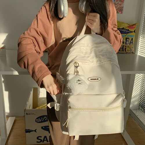 VTTDB Kawaii Backpack with Cute Accessories Casual Aesthetic Daypack Simple Laptop Bag Waterproof Travel Rucksack for Women (white) - Image 4