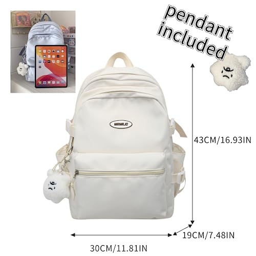 VTTDB Kawaii Backpack with Cute Accessories Casual Aesthetic Daypack Simple Laptop Bag Waterproof Travel Rucksack for Women (white) - Image 3