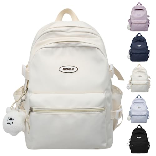 VTTDB Kawaii Backpack with Cute Accessories Casual Aesthetic Daypack Simple Laptop Bag Waterproof Travel Rucksack for Women (white) - Image 1